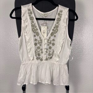 Sim & Sam White Floral Embroidered Women's Top Size M